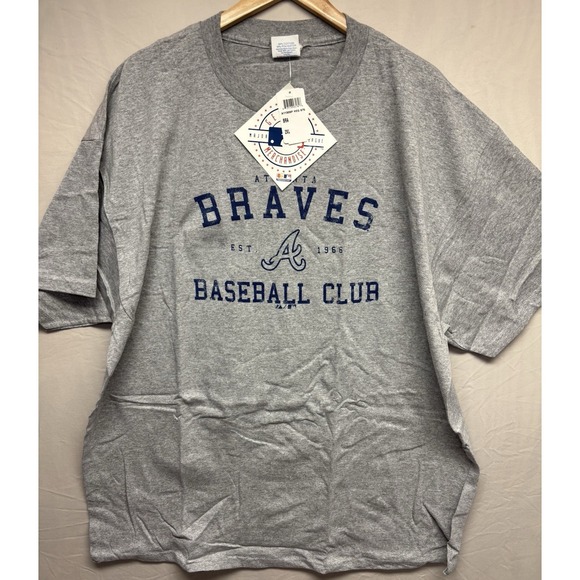Atlanta Braves Vintage Shirt NEW Dead Stock Men XXL Grey Baseball Club Majestic - Picture 2 of 6